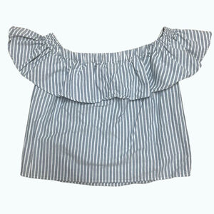 Women's Cremieux Blue & White Striped Off Shoulder CottonTop - Size Small